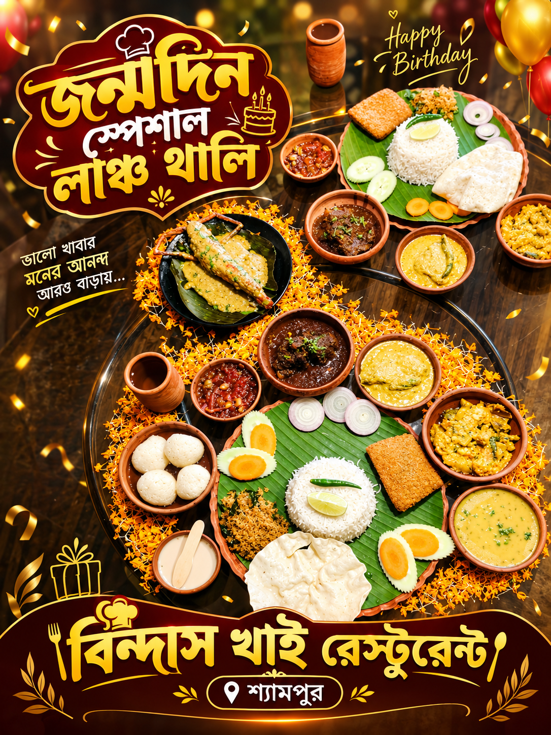 A full festive thali served at Bindaas Khai